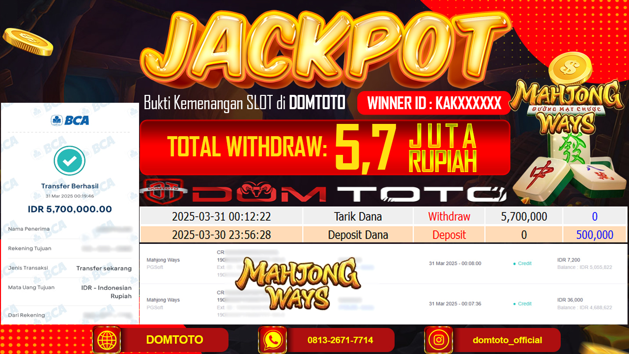 JACKPOT SLOT MAHONG WAYS  31 MARET 2025